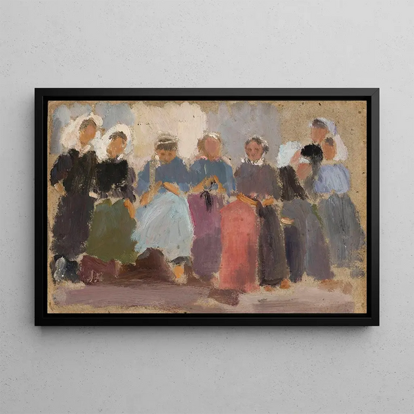 Women knitting, sketch - Tadeusz Makowski — framed artwork on a wall