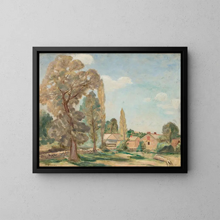 Rural landscape painting with trees - Tadeusz Makowski — framed artwork on a wall