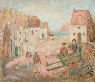 Landscape of a small town with children in a stroller - Tadeusz Makowski — artwork view