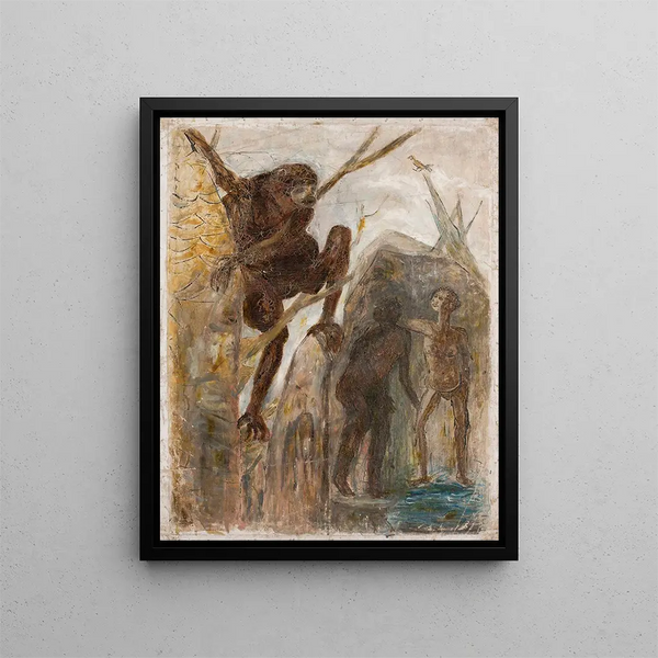 Landscape with a Monkey - Tadeusz Makowski — framed artwork on a wall