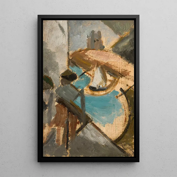 Landscape with a Sailboat - Tadeusz Makowski — framed artwork on a wall