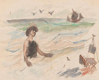 Letter to Maria Mickiewiczwna with a self-portrait drawing of the artist bathing in the - Tadeusz Makowski — artwork view