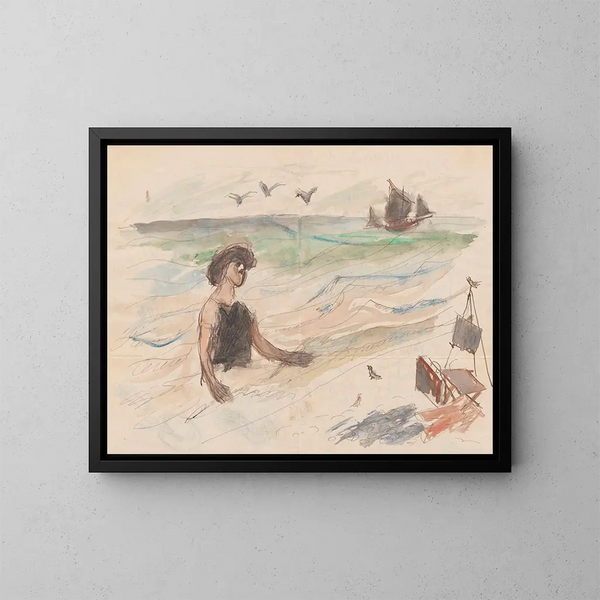 Letter to Maria Mickiewiczwna with a self-portrait drawing of the artist bathing in the - Tadeusz Makowski — framed artwork on a wall