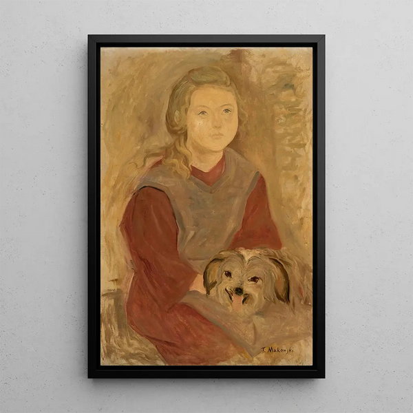 Little girl with a dog - Tadeusz Makowski — framed artwork on a wall