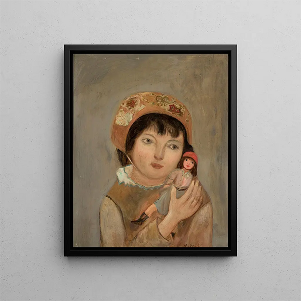 Little girl with a doll - Tadeusz Makowski — framed artwork on a wall