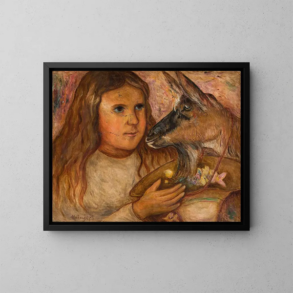 Little girl with a goat - Tadeusz Makowski — framed artwork on a wall