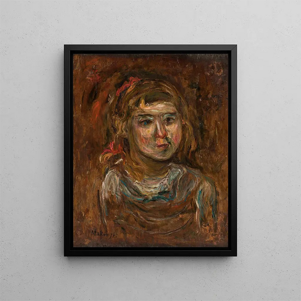 Little girl with a red ribbon - Tadeusz Makowski — framed artwork on a wall