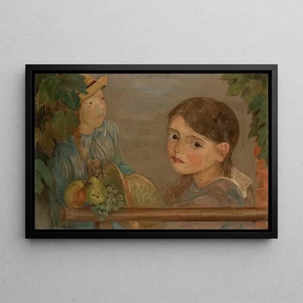 Little girls with grapes - Tadeusz Makowski — framed artwork on a wall