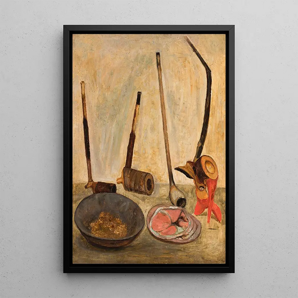 Still life with pipes - Tadeusz Makowski — framed artwork on a wall