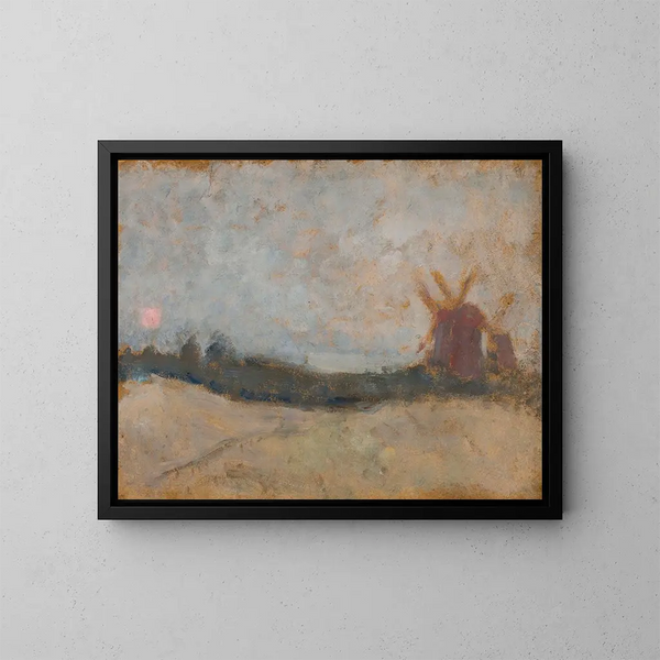 Landscape Painting with Windmills - Tadeusz Makowski — framed artwork on a wall