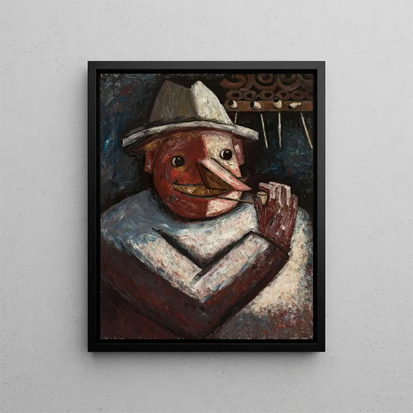 Portrait of a man with pipes - Tadeusz Makowski — framed artwork on a wall
