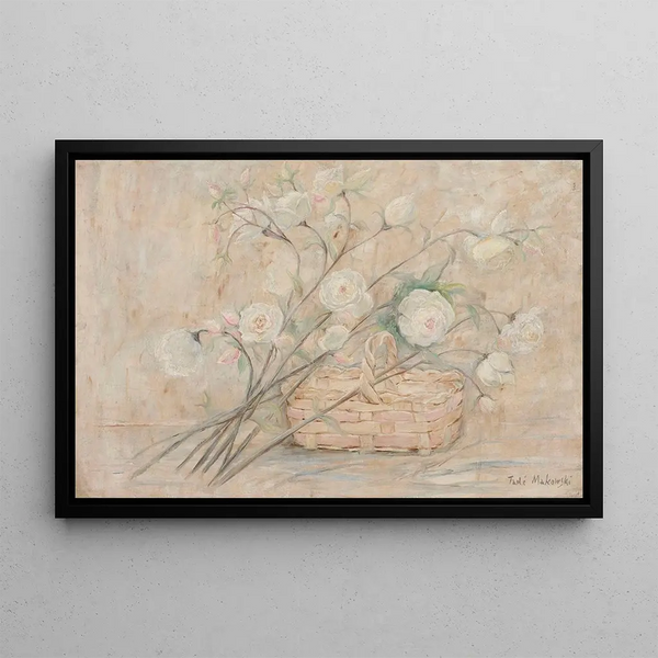 Rose Painting with a Basket - Tadeusz Makowski — framed artwork on a wall