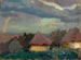 Rural landscape painting with a rainbow - Tadeusz Makowski — artwork view