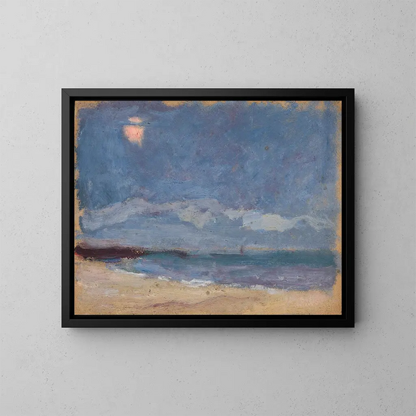 Marine painting with the sun behind a cloud - Tadeusz Makowski — framed artwork on a wall