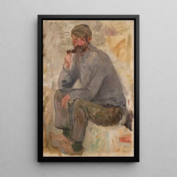 Fisherman sitting with a pipe - Tadeusz Makowski — framed artwork on a wall