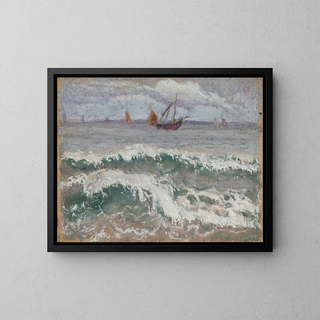 Stormy Sea with Boats - Tadeusz Makowski — framed artwork on a wall