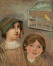 Two little girls next to a cage with a canary - Tadeusz Makowski — artwork view