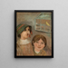 Two little girls next to a cage with a canary - Tadeusz Makowski — framed artwork on a wall