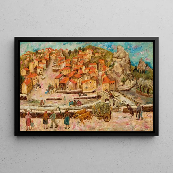 View from the Bridge in Espaly - Tadeusz Makowski — framed artwork on a wall