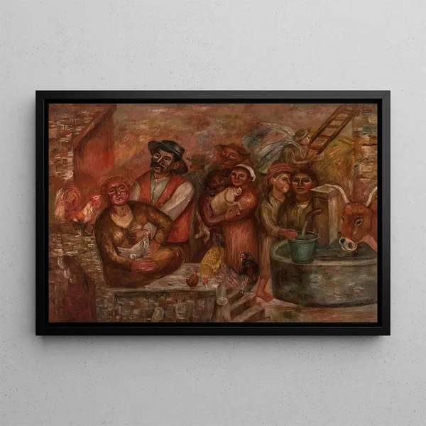 Village Scene Painting - Tadeusz Makowski — framed artwork on a wall