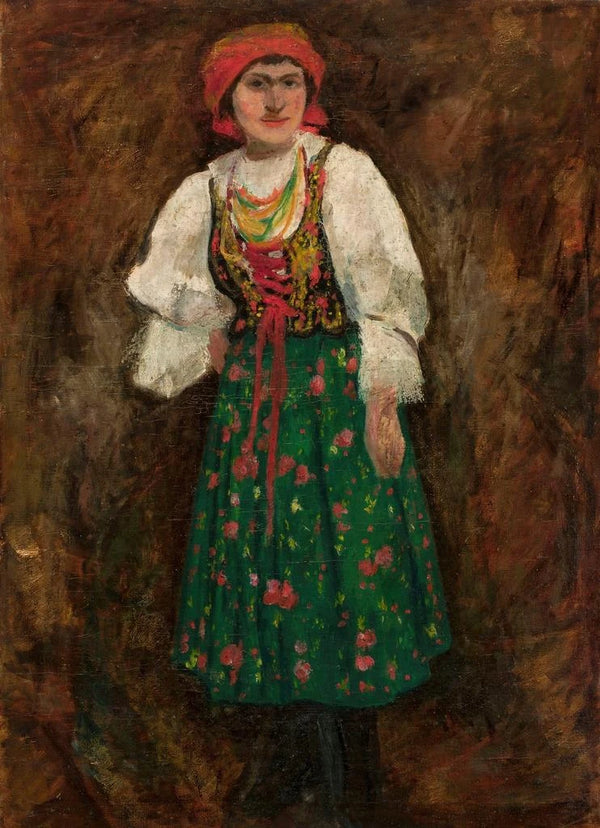 Woman in traditional Cracow costume - Tadeusz Makowski — framed artwork on a wall