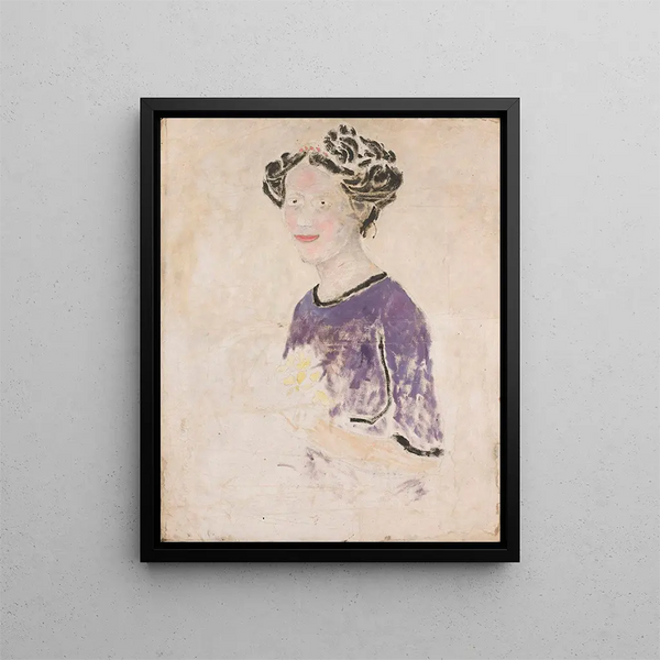 Woman in Lilac Dress - Tadeusz Makowski — framed artwork on a wall