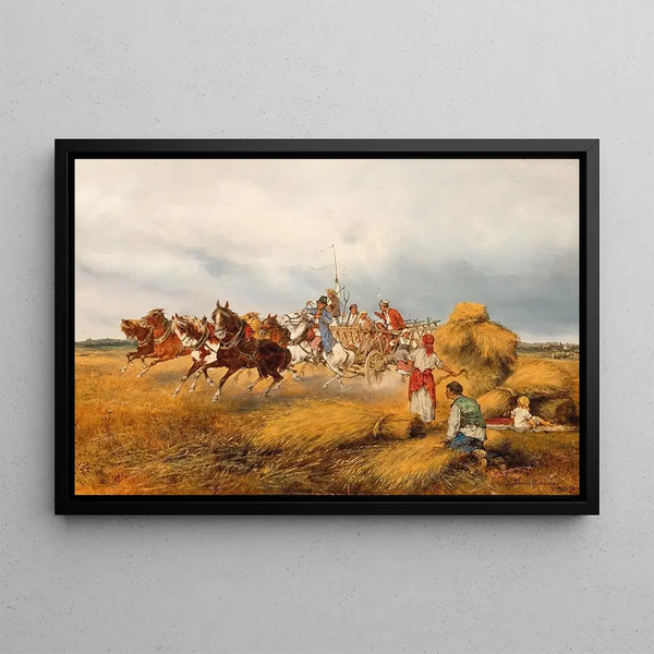 Harvest in Poland, near Krakow - Tadeusz Rybkowski — framed artwork on a wall