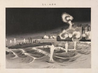 Attack at night by torpedo boats from the series of illustrated rolls of distinguished services - Takahashi Shōtei — artwork view