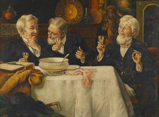 Three Men at the Table - Talbot Hughes — artwork view