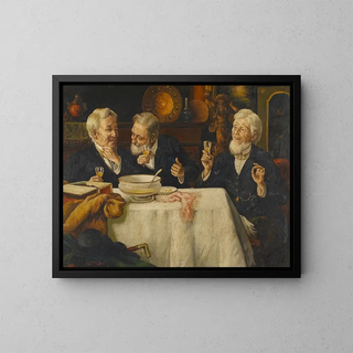 Three Men at the Table - Talbot Hughes — framed artwork on a wall