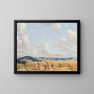 Harvest in the High Lands of Bohemia-Moravia - Tavík František Šimon — framed artwork on a wall