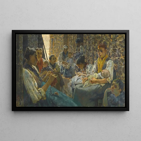 Leisure Hours in Riomaggiore - Telemaco Signorini — framed artwork on a wall