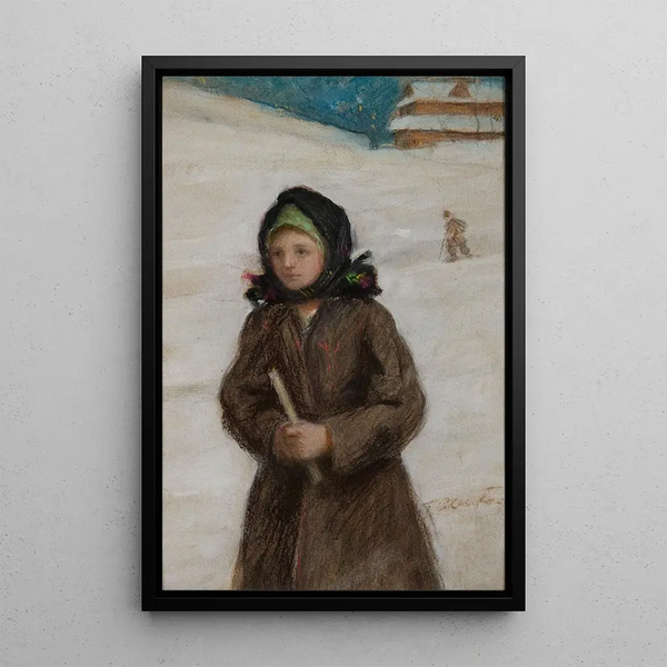 Girl with a Candle - Teodor Axentowicz — framed artwork on a wall