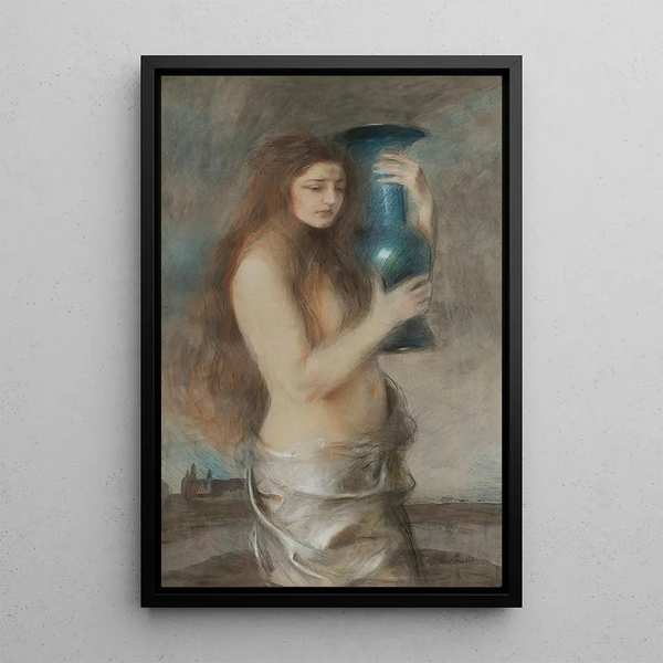 Girl with a Blue Vase Tears - Teodor Axentowicz — framed artwork on a wall