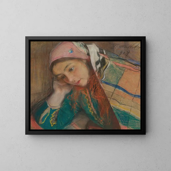 Portrait of a Girl in Cracow Costume - Teodor Axentowicz — framed artwork on a wall