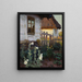 Landscape painting with a chalet and hollyhocks - Teodor Ziomek — framed artwork on a wall