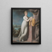 Portrait of a young woman leaning against a pedestal, a landscape beyond - Teodoro Matteini — framed artwork on a wall