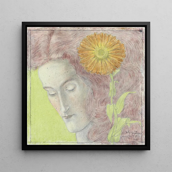 Head of a woman with red hair and chrysanthemums - Jan Toorop — framed artwork on a wall