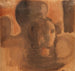 Head of a girl in front of a dark figure silhouette - Oskar Schlemmer — artwork view