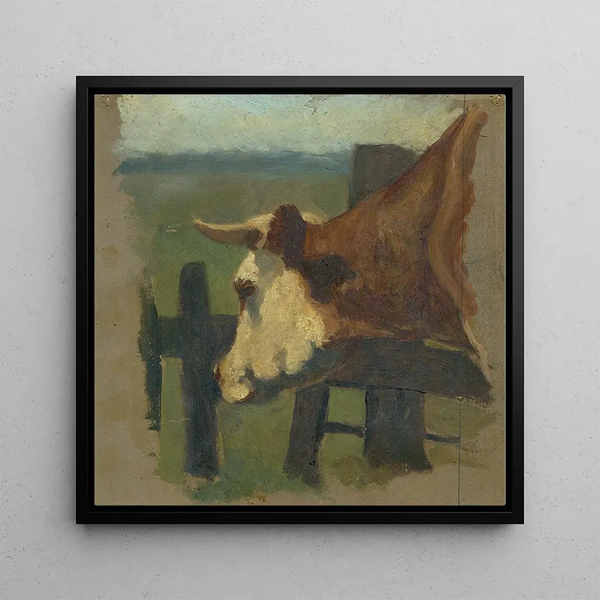 Head and neck of a cow in a pasture - Floris Verster — framed artwork on a wall