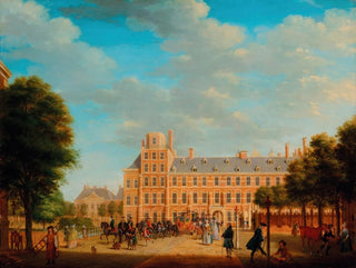 View of The Hague with Prince William V and Duke Louis Ernest of Brunswick-Lunebourg leaving the Buitenhof - Tethart Philip Christian Haag — artwork view
