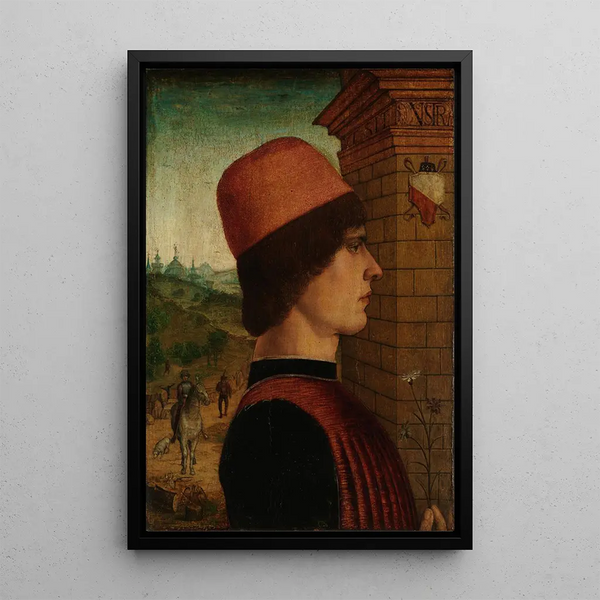 Portrait of a Man Possibly Matteo di Sebastiano di Bernardino Gozzadini - The Master of the Bread Stories — framed artwork on a wall