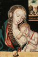 The Virgin and Child sitting in front of a ledge - The Parrot Master — artwork view