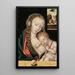 The Virgin and Child sitting in front of a ledge - The Parrot Master — framed artwork on a wall