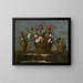 a Still life with a basket of flowers on a rock ledge - Le Pseudo Guardi — framed artwork on a wall