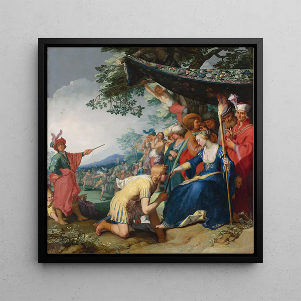 Théagène receiving the palm of honor from Chariclée - Abraham Bloemaert — framed artwork on a wall