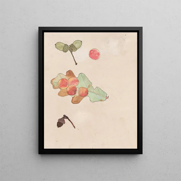Oak leaf with galls and acorns - Theo Nieuwenhuis — framed artwork on a wall