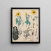 Study sheet on sunflowers, symphorine, and blackthorn - Theo Nieuwenhuis — framed artwork on a wall