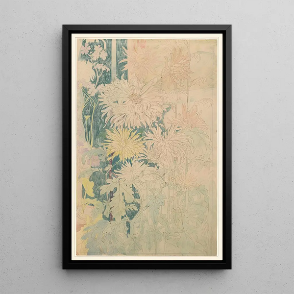 Chrysanthemums and some other autumn flowers - Theo van Hoytema — framed artwork on a wall
