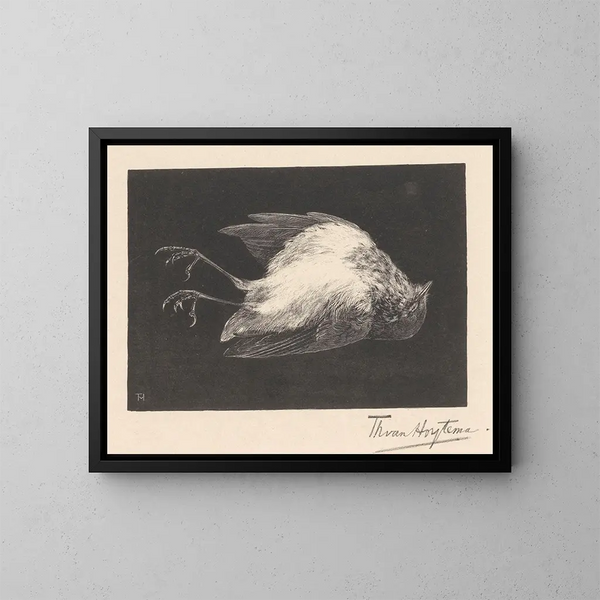 Red-breasted Robin in dood - Theo van Hoytema — framed artwork on a wall